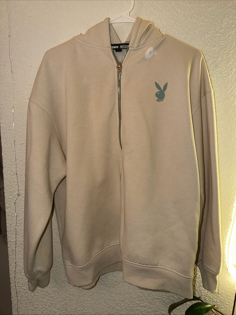 PLAYBOY Beige Zip-Up Hoodie with Small Logo